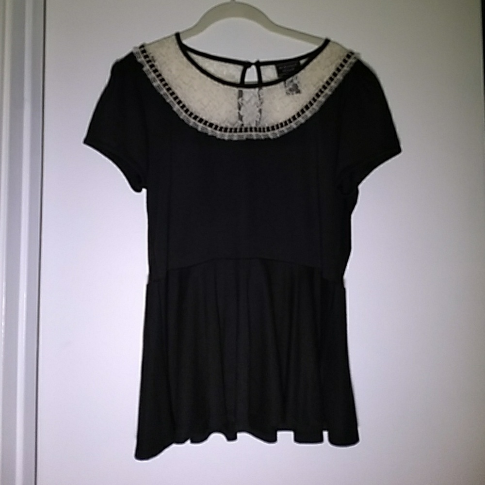 Black & White Lace Peplum Top Midnight Hour XL